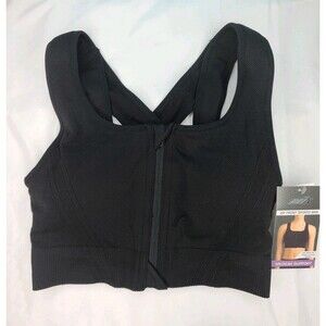 Avia Zip Front Sports Bra Medium Support Racerback Black Women Size Small
